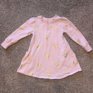Hanna Andersson Pink Dress with Metallic Gold Hearts 3t